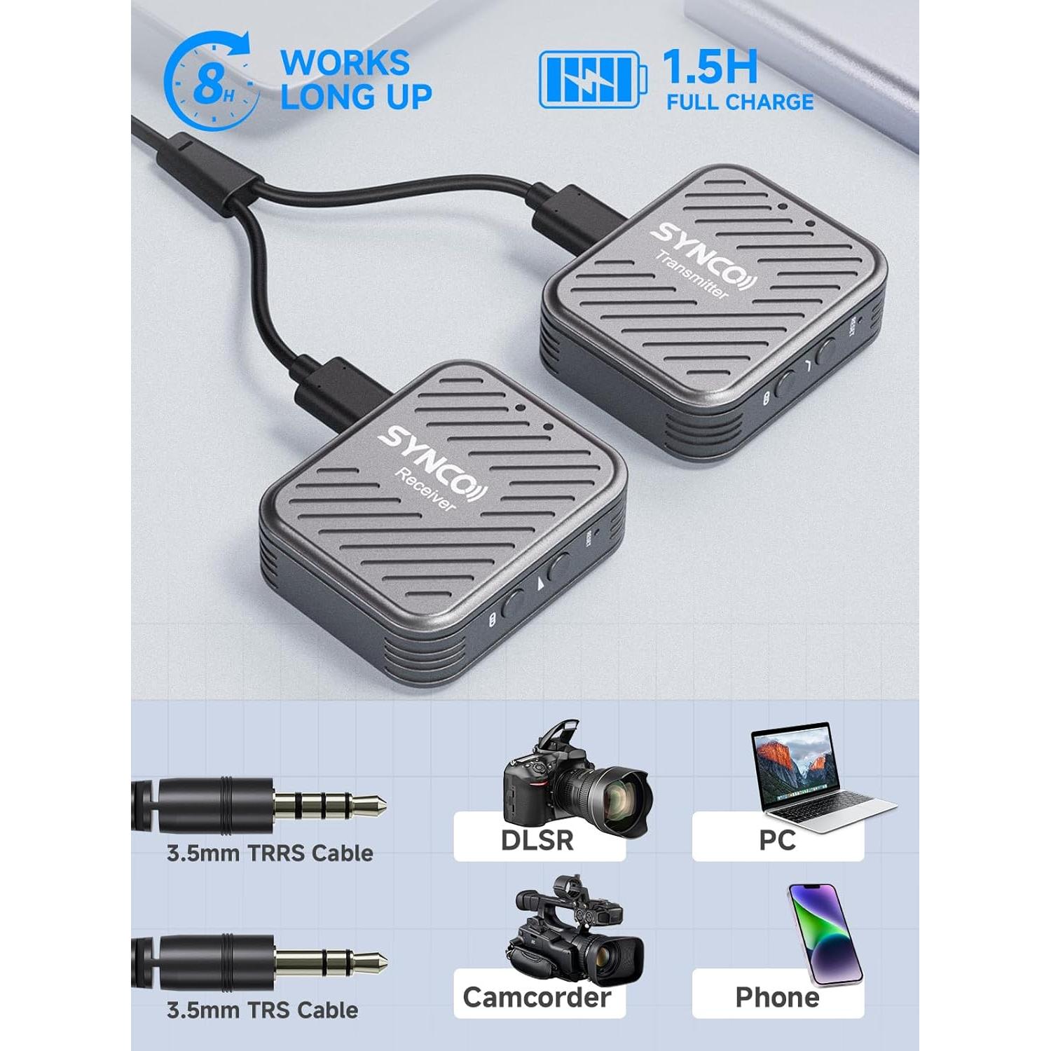 Micrófono Inalámbrico SYNCO G1(A1) Gris - 150m, Compacto