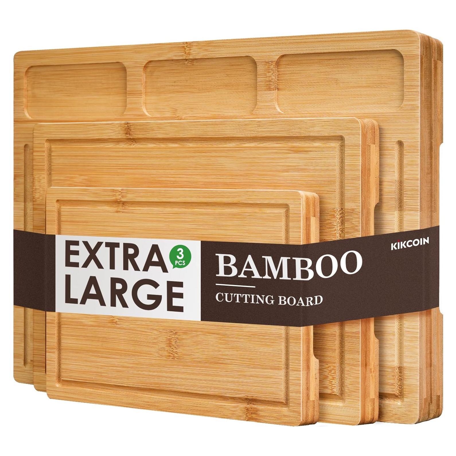 Juego de 3 Tablas de Cortar de Bambú Kikcoin con Compartimentos