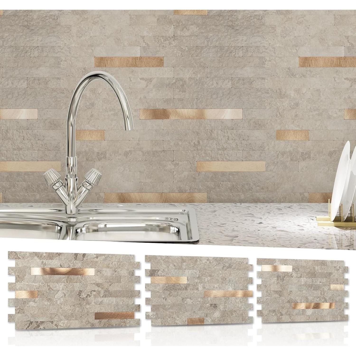 Azulejos Autoadhesivos Art3d 20 Hojas Pizarra Ecru 15x30.5cm