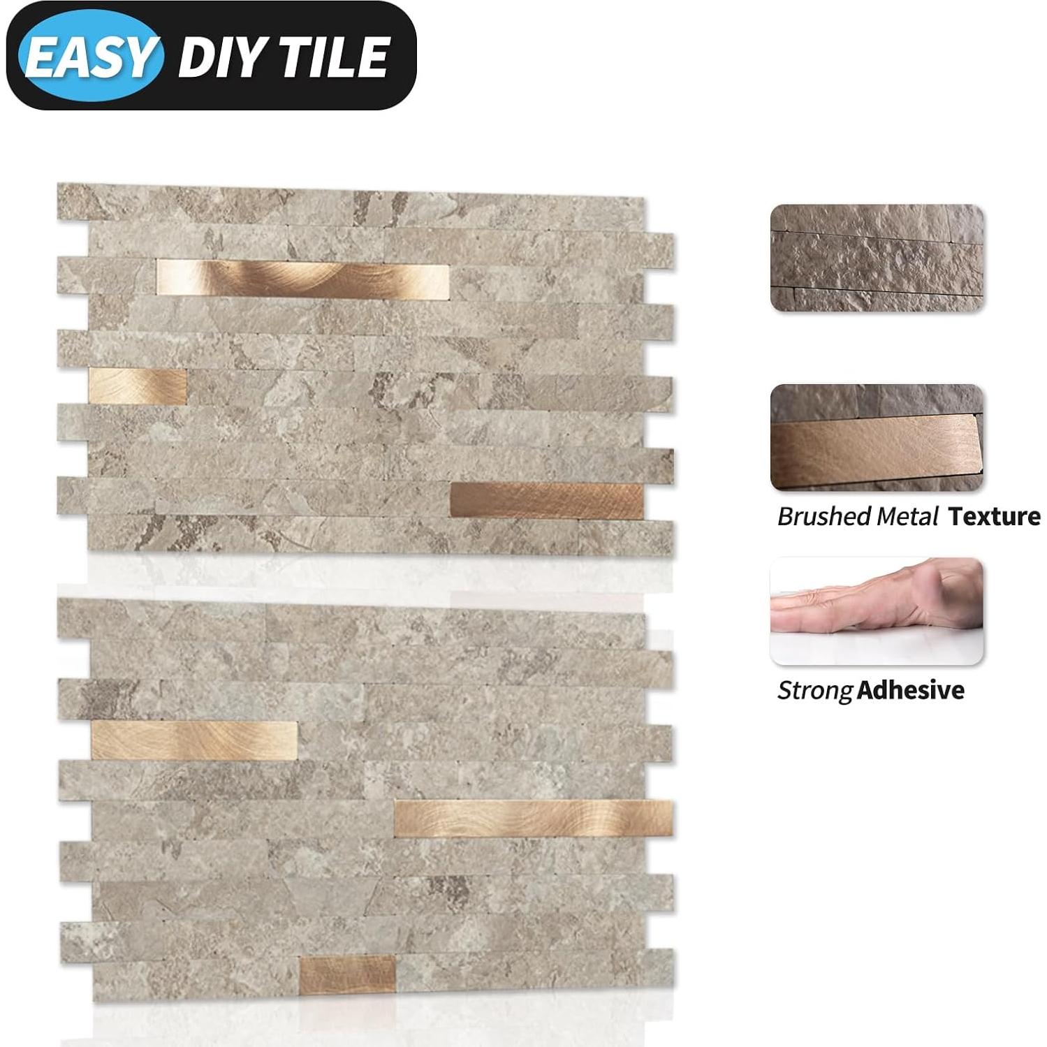 Azulejos Autoadhesivos Art3d 20 Hojas Pizarra Ecru 15x30.5cm