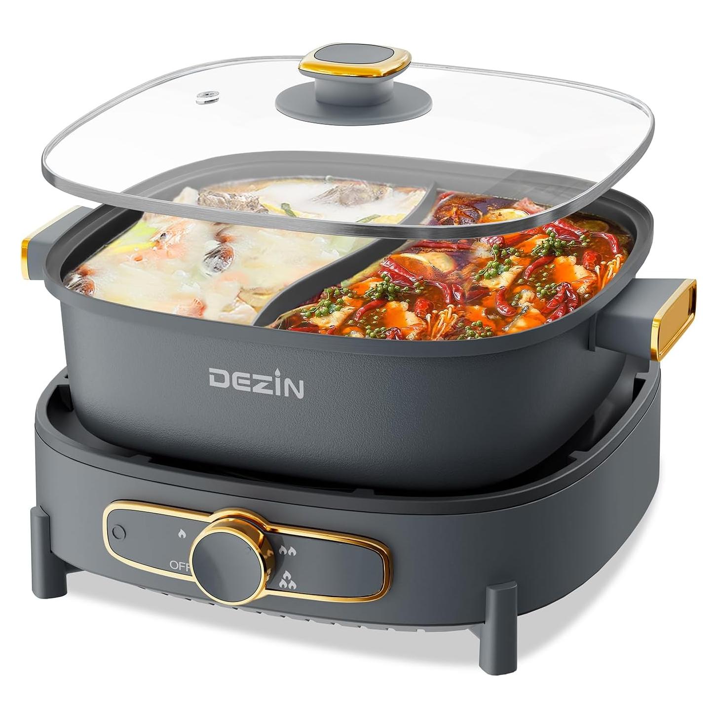 Olla Eléctrica DEZIN Shabu Shabu 5.5L Doble Sabor Antiadherente