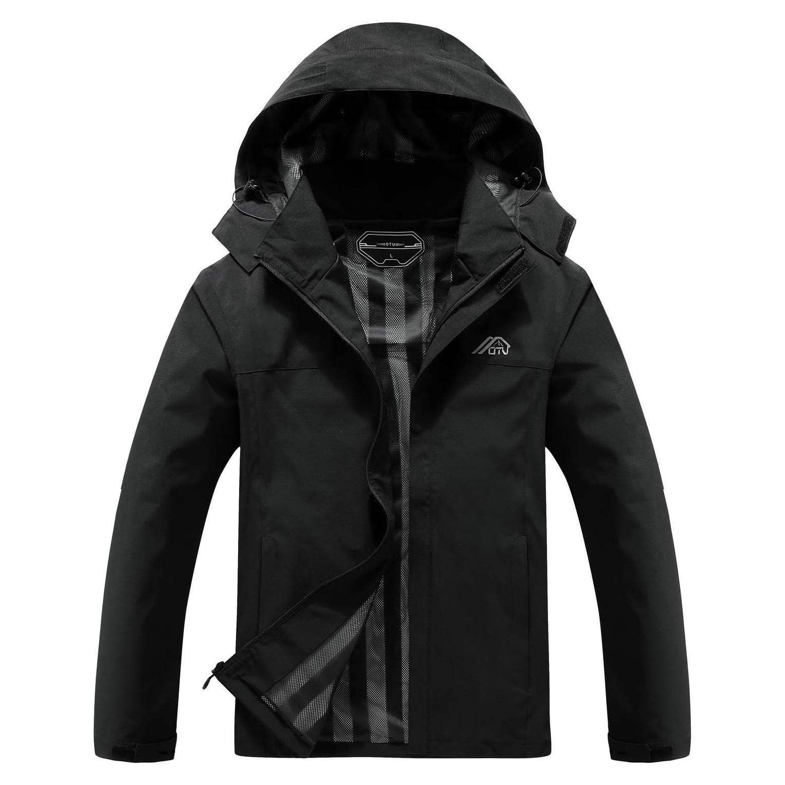 Chaqueta de Lluvia Impermeable OTU para Hombre - Negra - Ligera