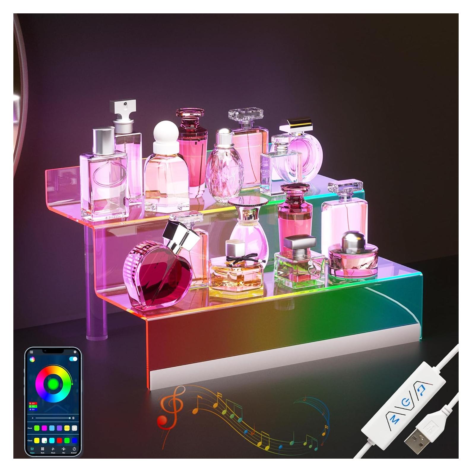 Organizador acrílico de 30.48 cm con luz LED - Soporte para perfumes y figuras