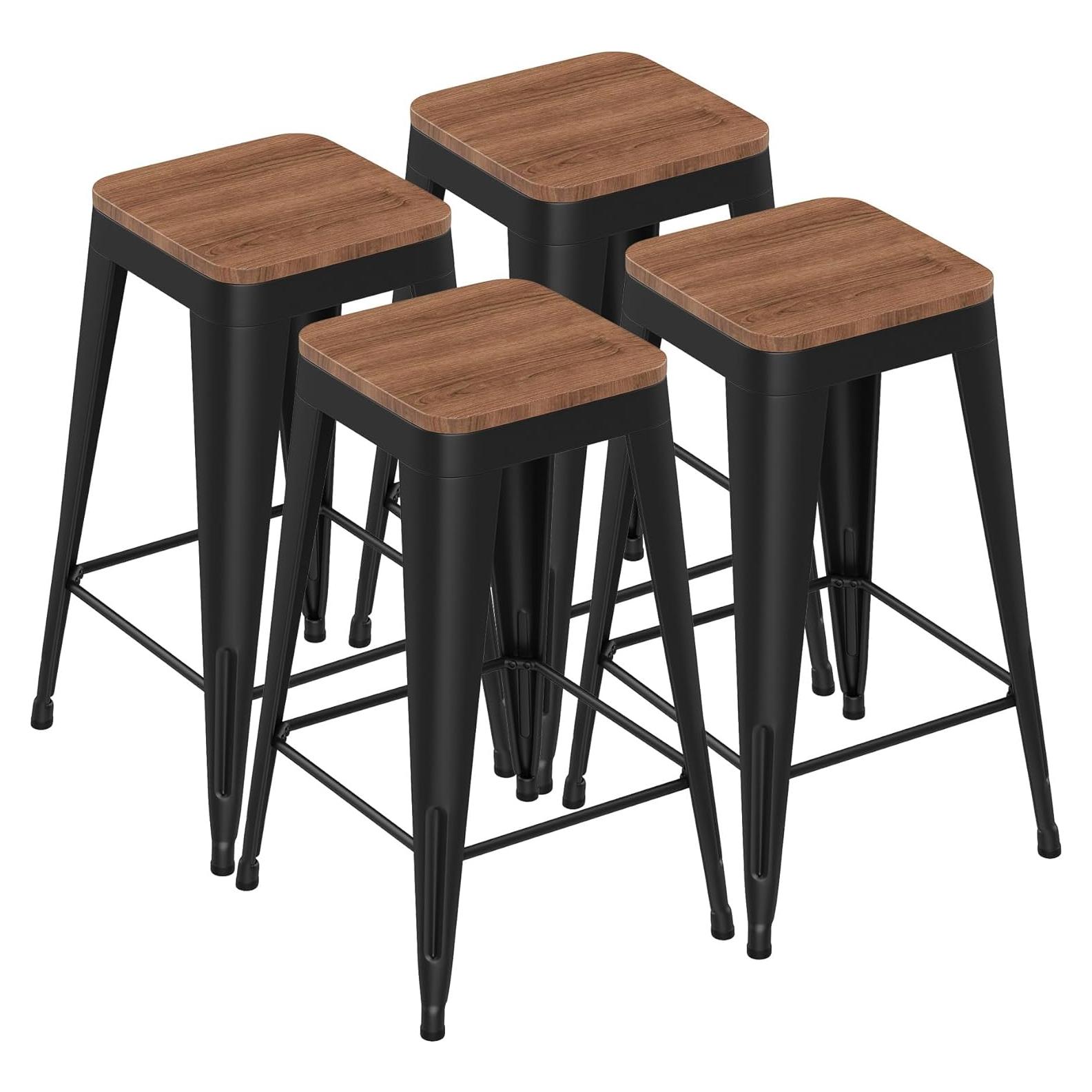 Conjunto de 4 taburetes de bar Arlunar home 61 cm metal y madera
