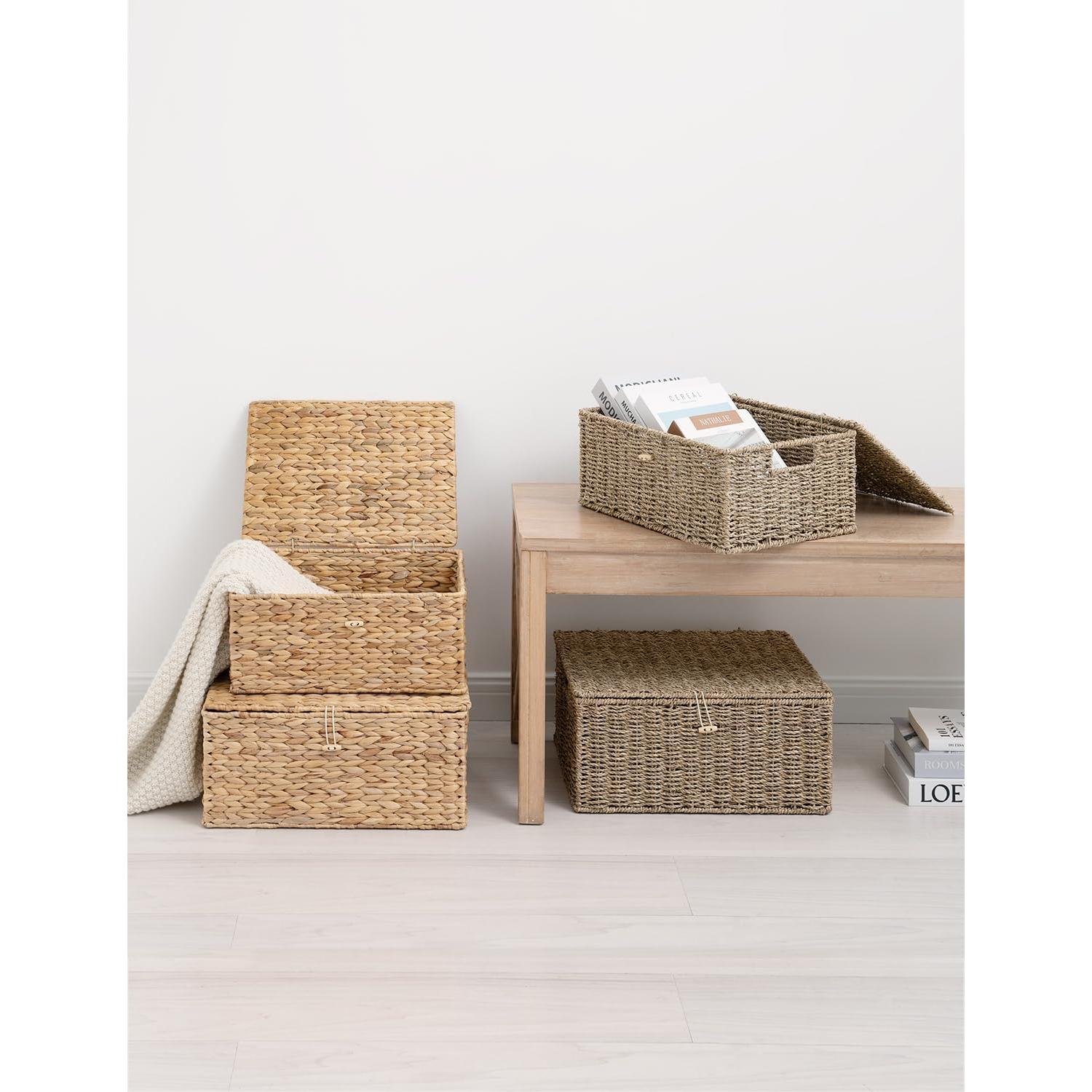 Cesta de Mimbre StorageWorks con Tapa 33x23x15.9 cm Natural