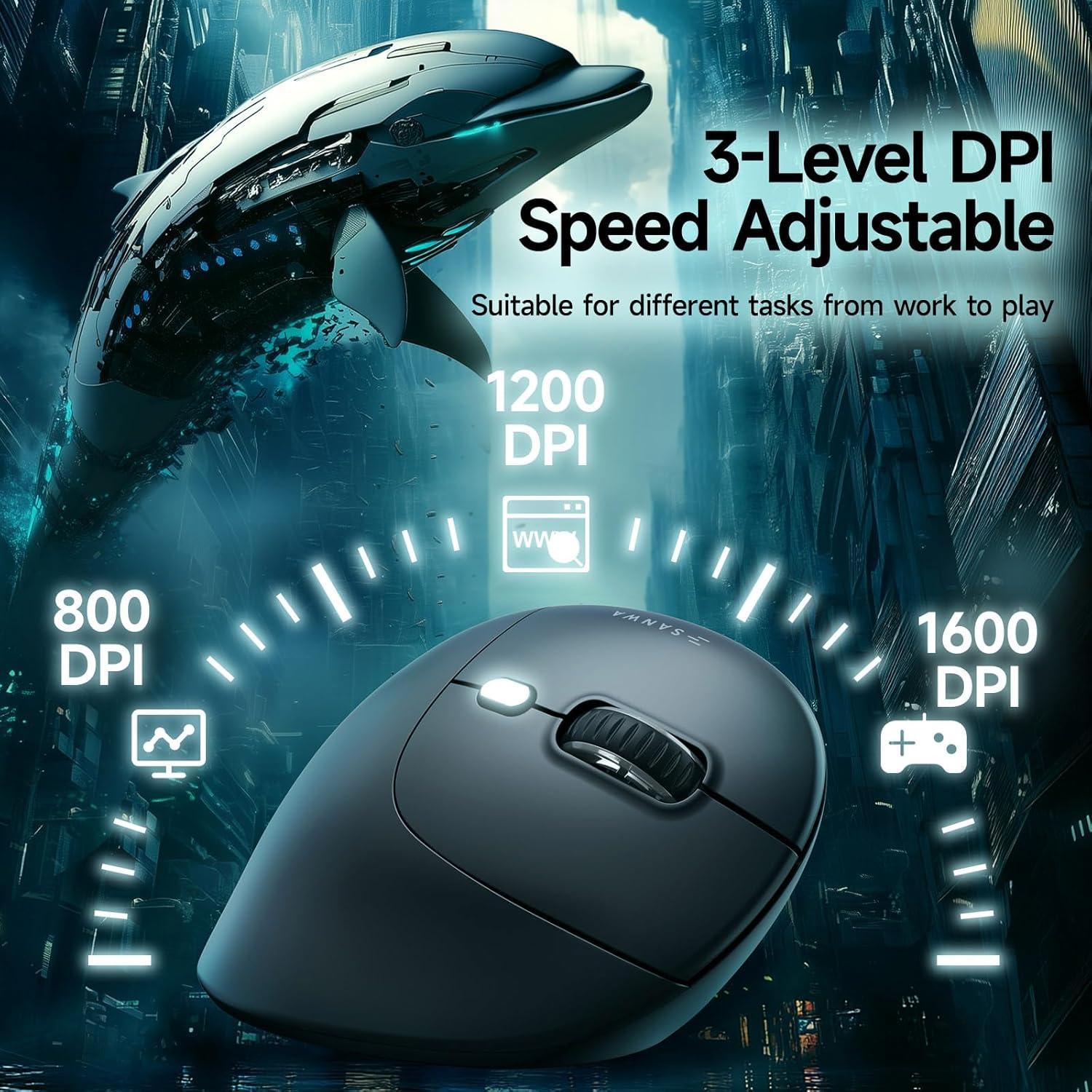 Ratón Vertical Ergonómico SANWA GMAERGWBT5-DPH Inalámbrico 2.4G + Bluetooth