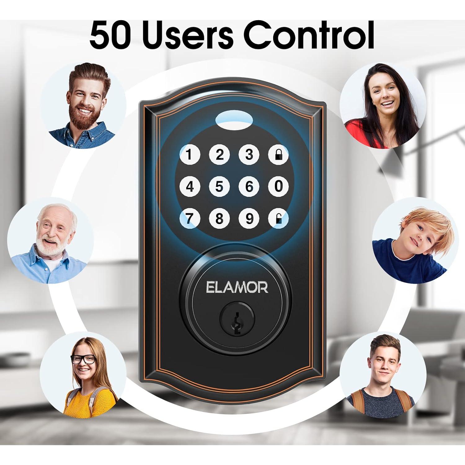 Cerradura Electrónica Inteligente ELAMOR M19 ORB - Sin Llave, 50 Códigos, Impermeable