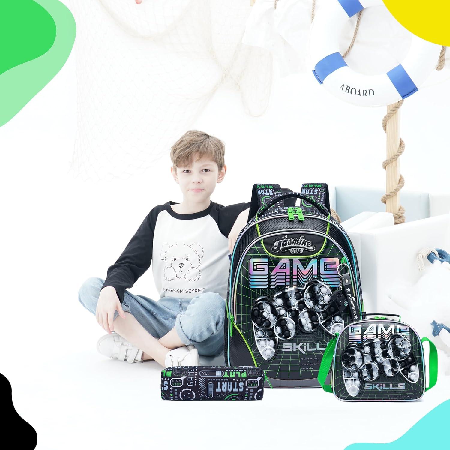 Mochila Escolar Niñas Verde Juego con Lonchera y Estuche