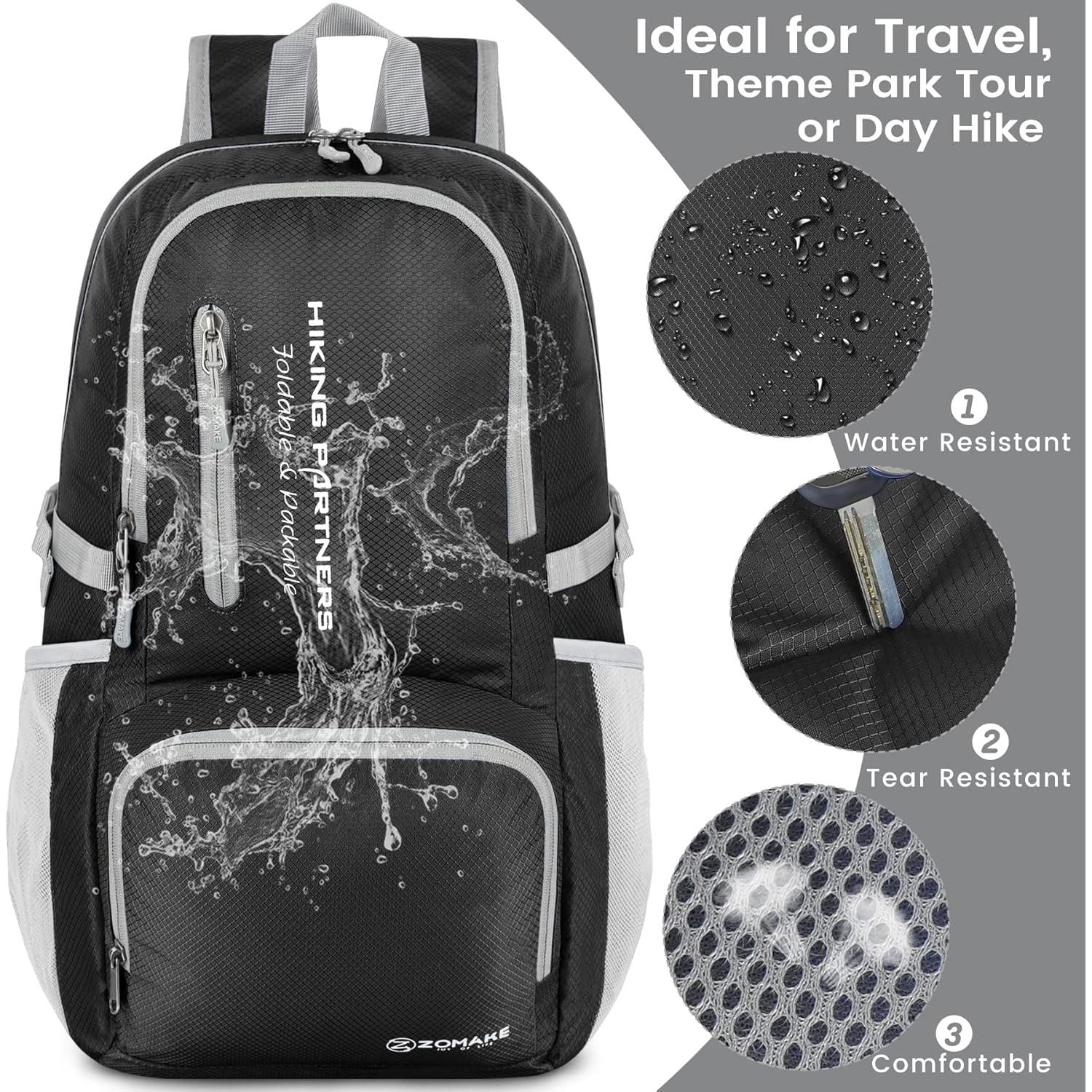 Mochila Plegable Ligera ZOMAKE 35L Resistente al Agua Negra