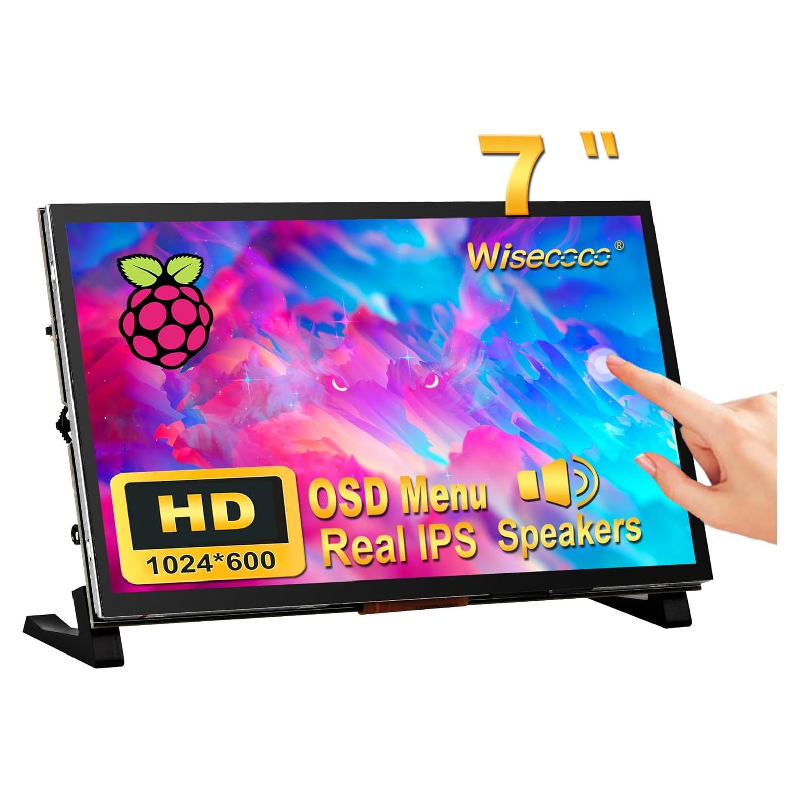 Monitor Táctil LCD 7" Wisecoco 1024x600 HDMI para Raspberry Pi