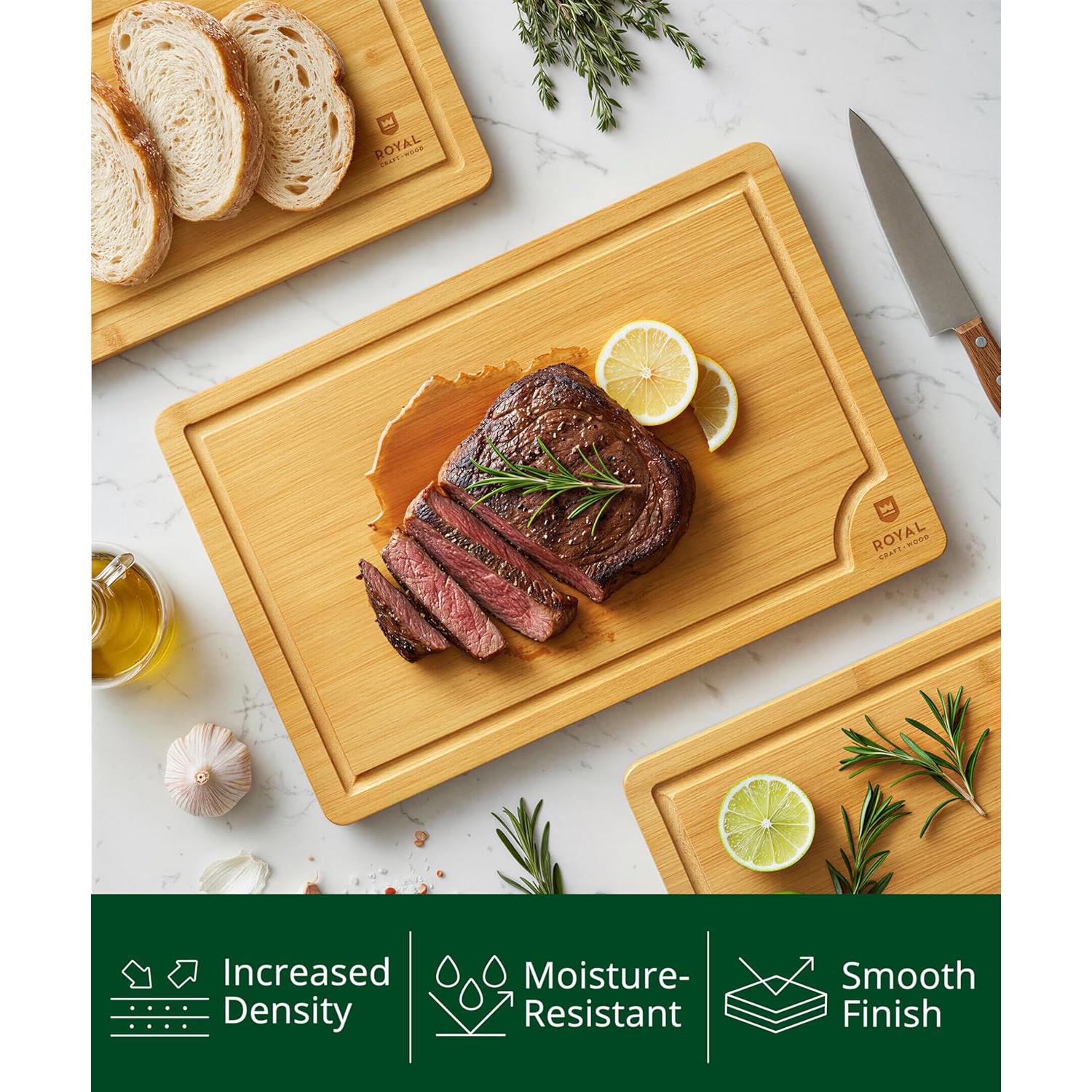 Juego de Tablas de Cortar de Bambú Royal Craft Wood 3 Piezas