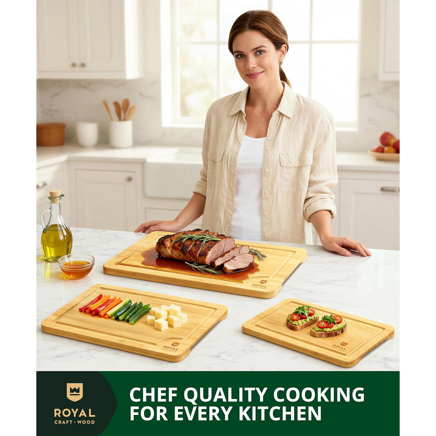 Juego de Tablas de Cortar de Bambú Royal Craft Wood 3 Piezas