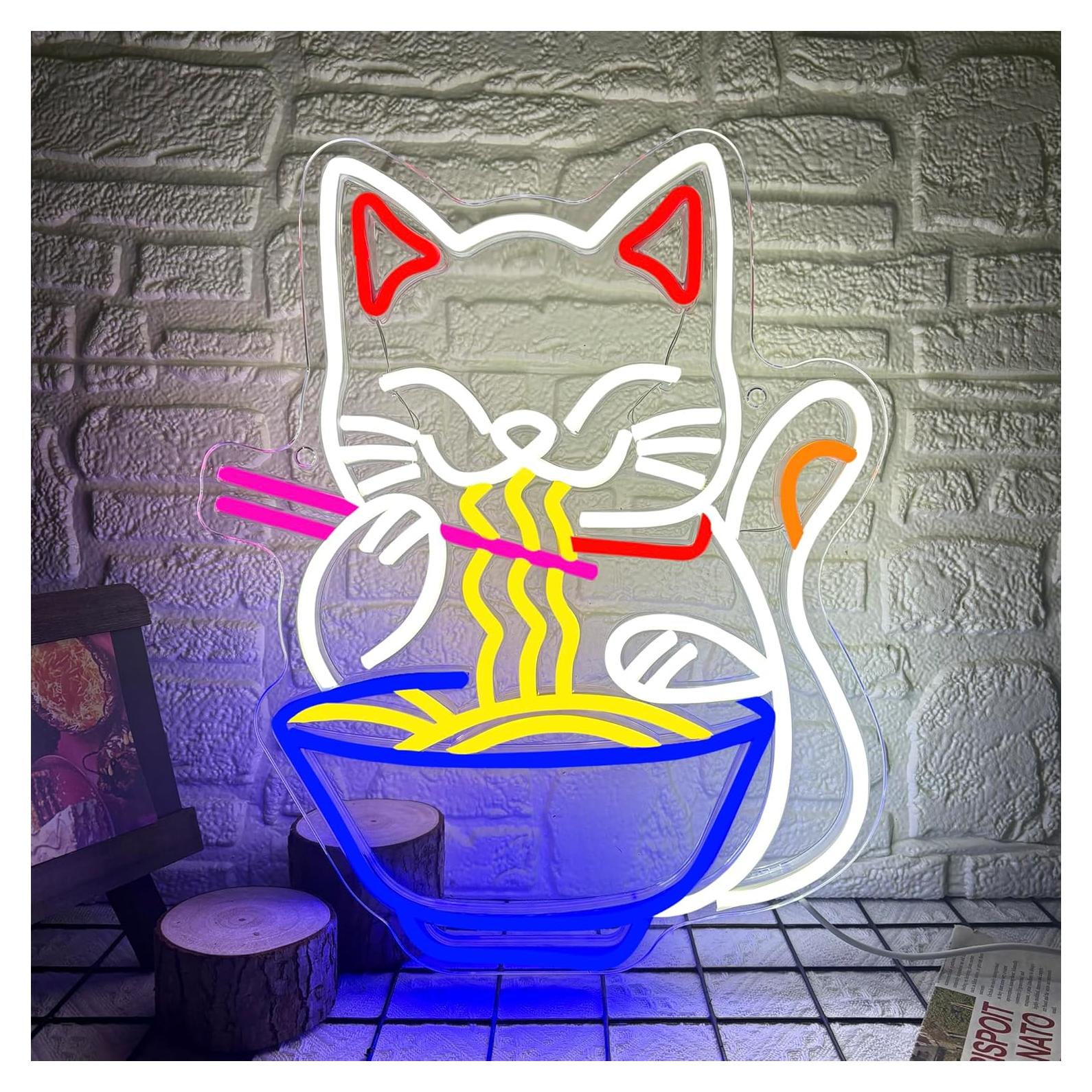 Cartel de Neón LED Gato de la Suerte Ramen Abooly 39.9x32.3cm