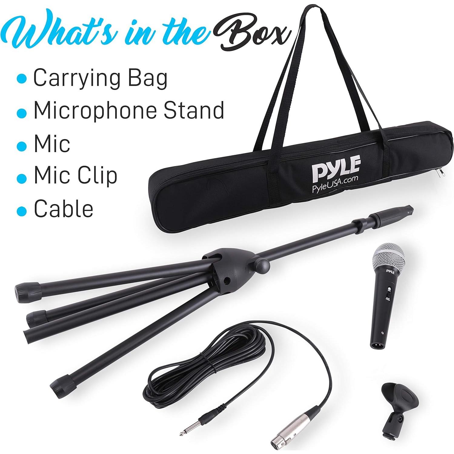 Kit de Micrófono Dinámico Pyle PDMIC88ST con Soporte y Bolsa