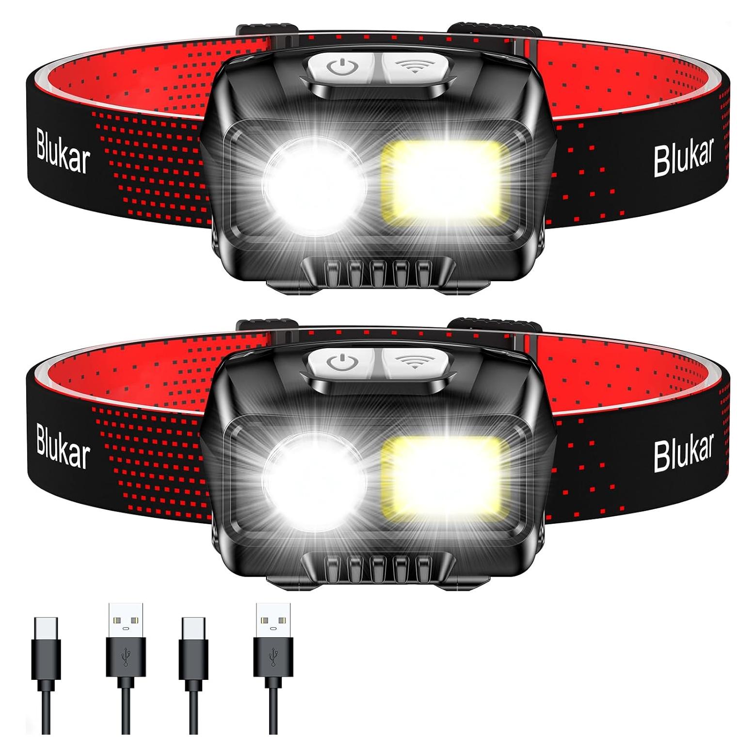 Linterna Frontal LED Recargable Blukar 2 Paquete 1200mAh