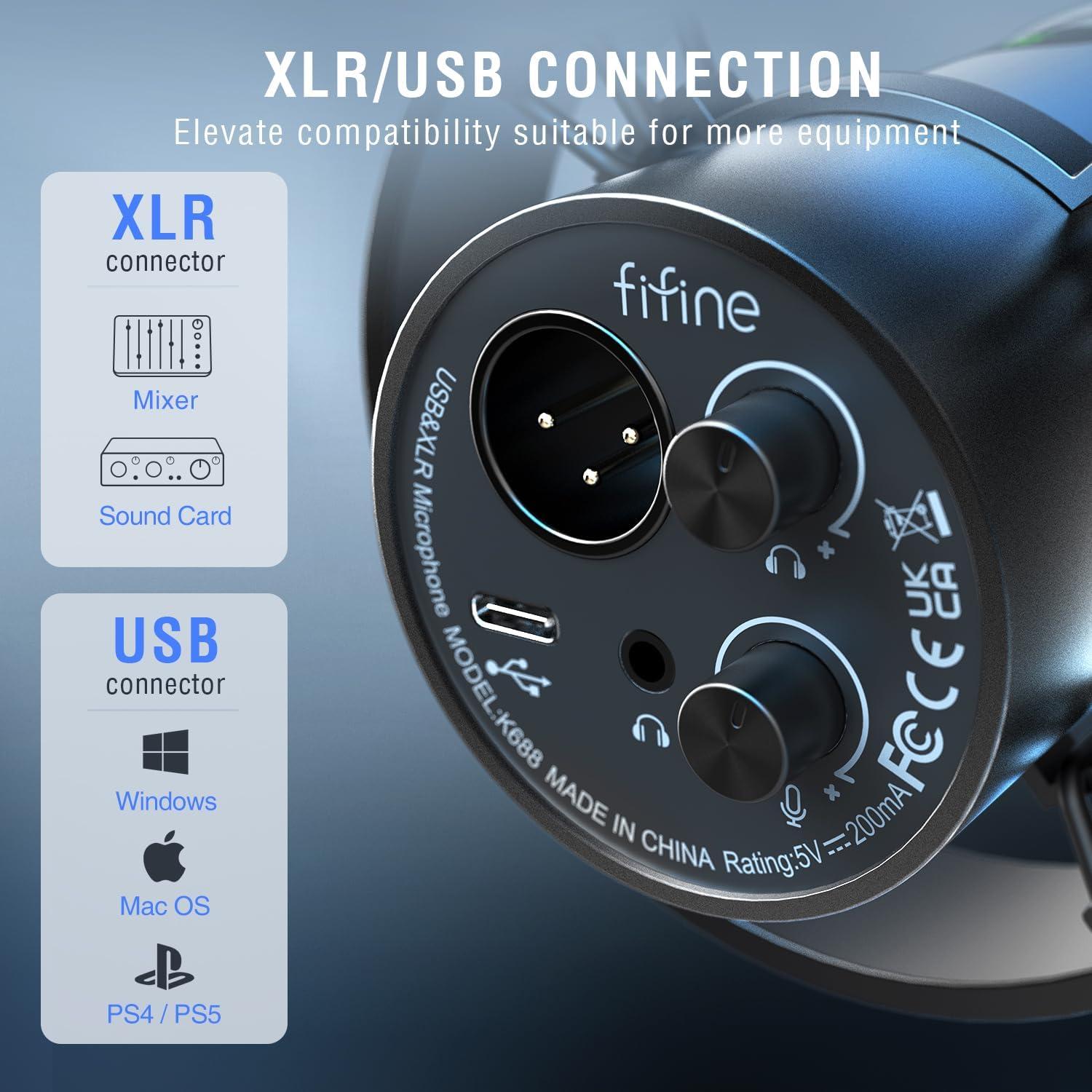 Micrófono Dinámico FIFINE K688T con Soporte de Brazo para Podcast