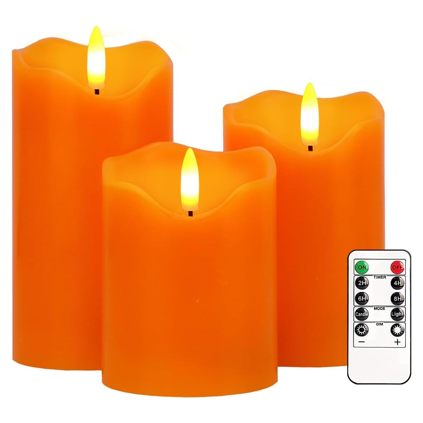 Juego de 3 Velas LED Naranjas Sin Llama con Control Remoto