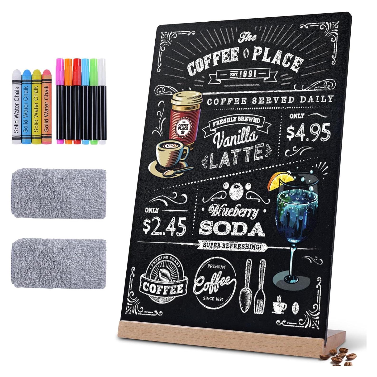 Cartel de Pizarra Doble Cara BIHAIT A4 con Soporte de Madera