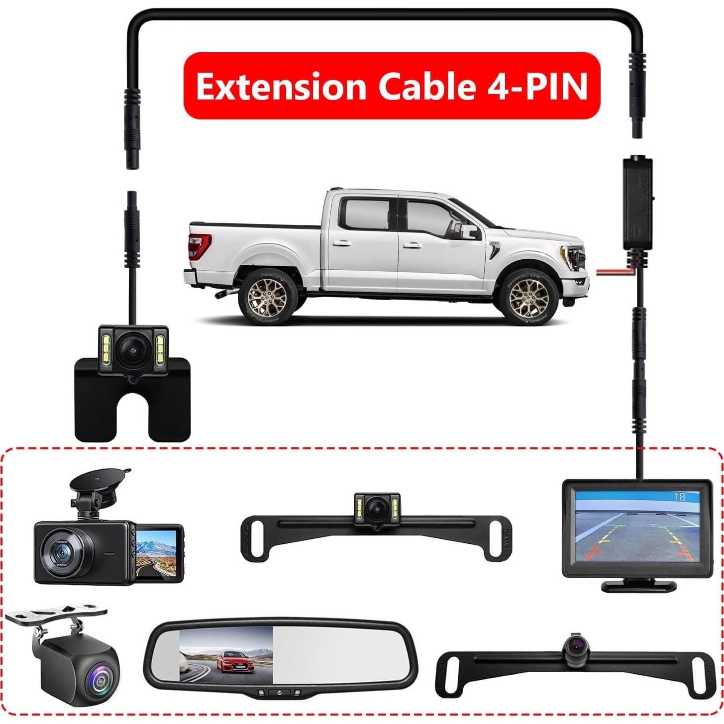 Cable de Extensión 4 Pines Gmailmall 1.98m para Cámara de Respaldo