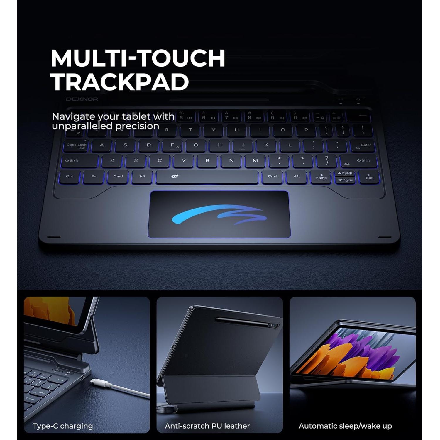 Funda teclado Dexnor para Galaxy Tab S9 FE 10.9" - Negro