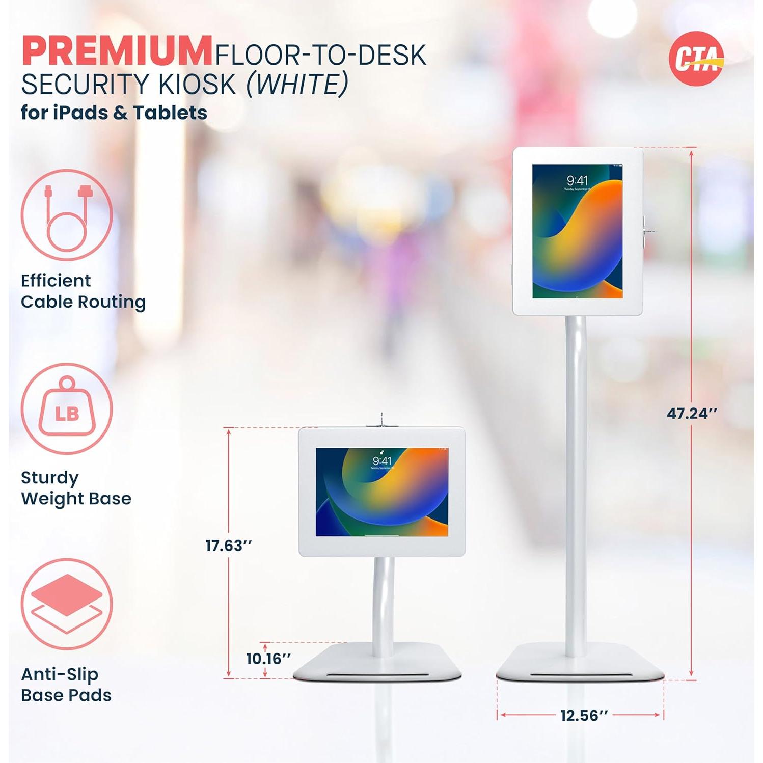 Soporte de Piso Ajustable Antirrobo CTA para Tablets - Blanco