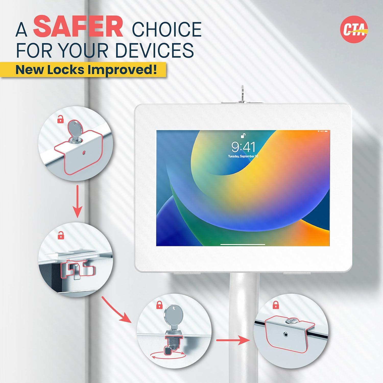 Soporte de Piso Ajustable Antirrobo CTA para Tablets - Blanco