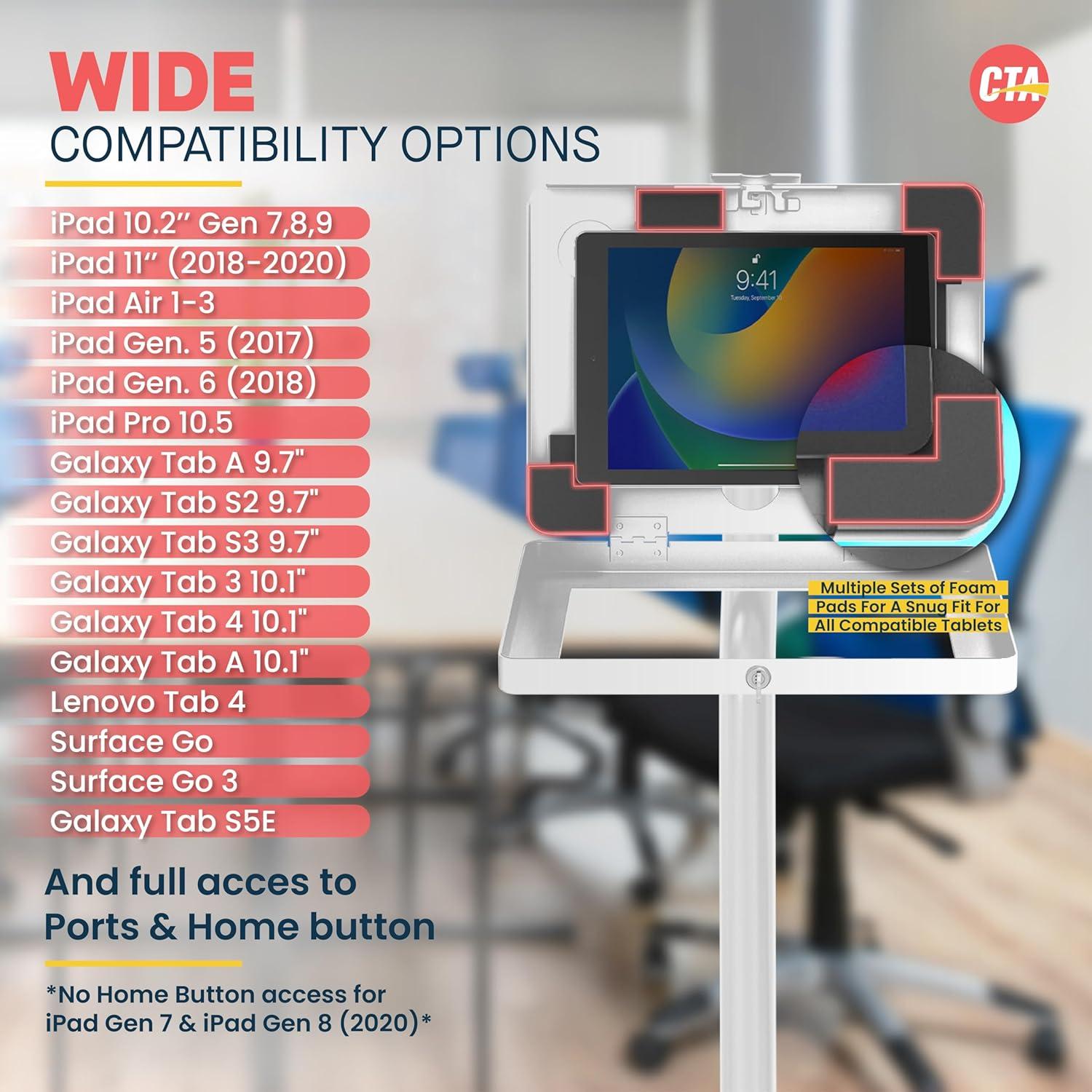 Soporte de Piso Ajustable Antirrobo CTA para Tablets - Blanco