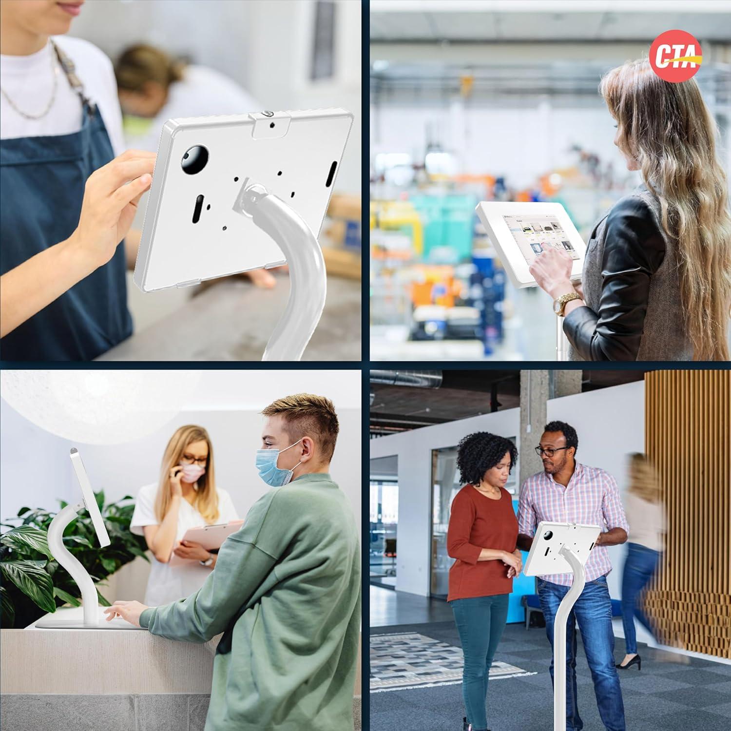 Soporte de Piso Ajustable Antirrobo CTA para Tablets - Blanco