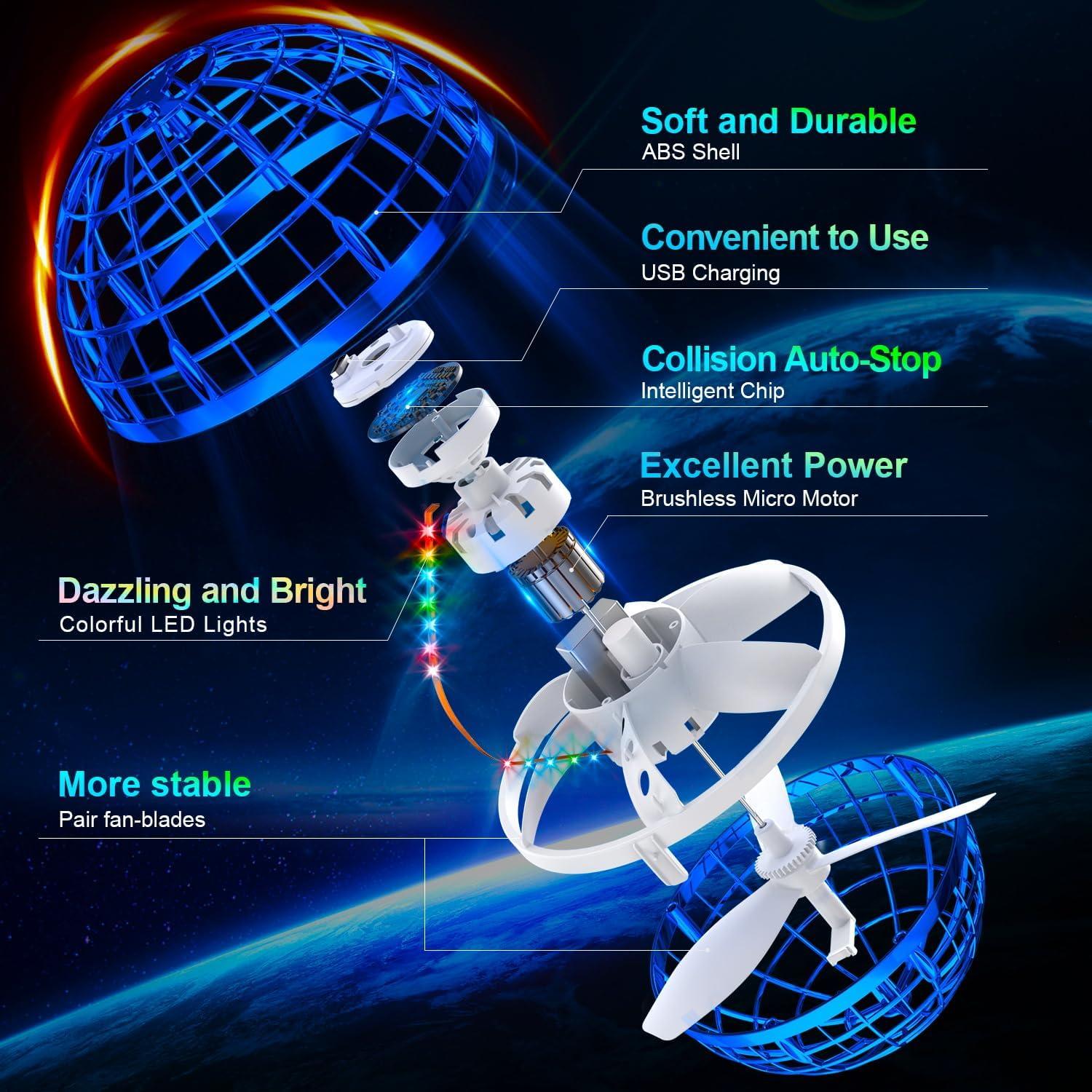 Bola Orbital Voladora Azul Ivtivfu con Luces RGB y Girador