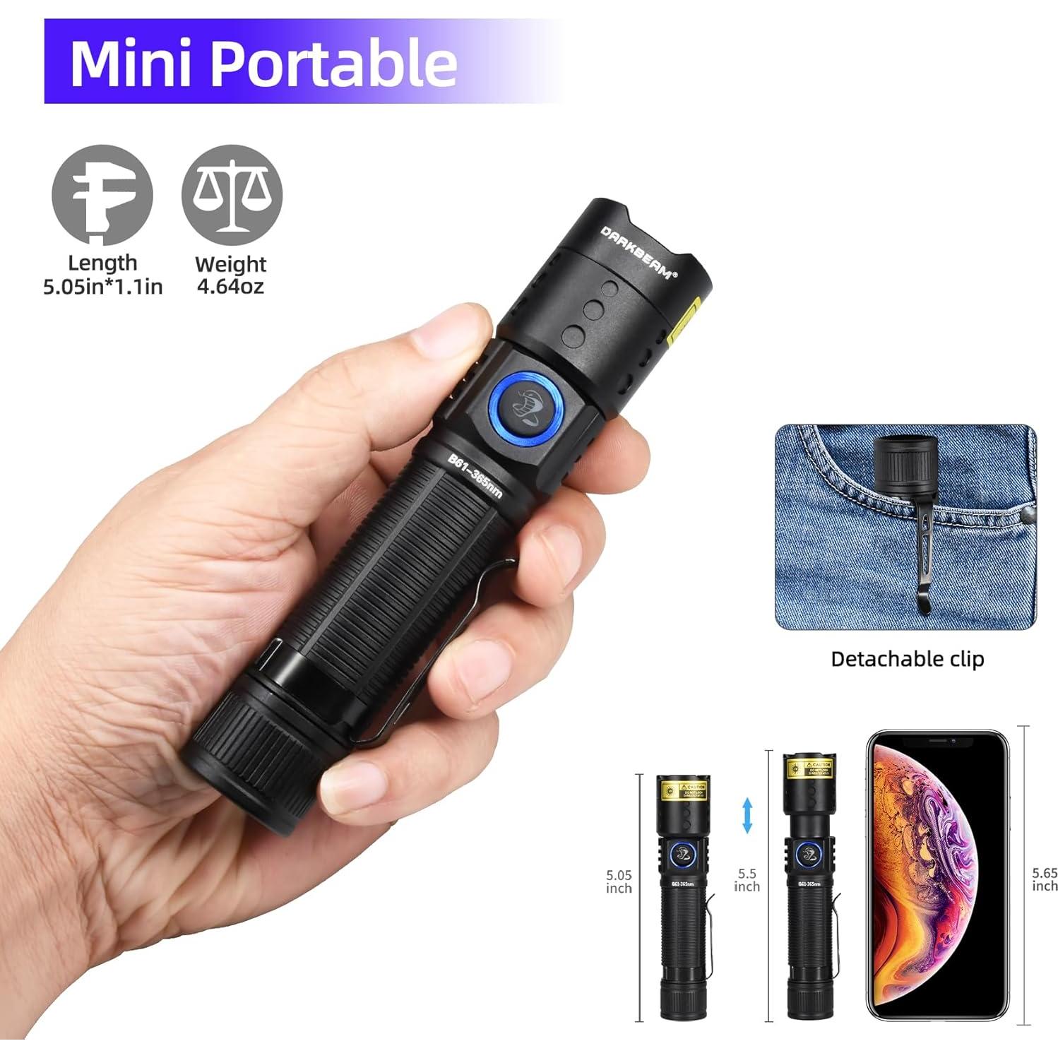 Linterna UV 365nm DARKBEAM Recargable USB-C Resistente al Agua