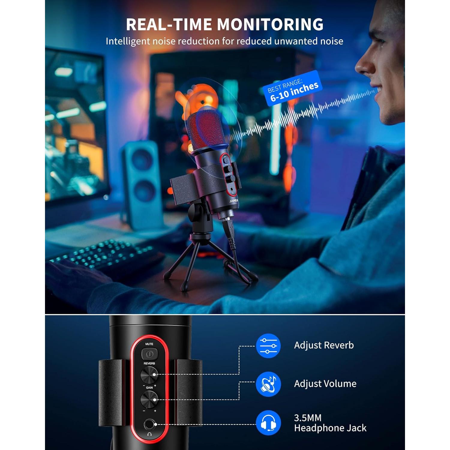 Micrófono Gaming JAMELO USB Condensador RGB para PC y PS4/5
