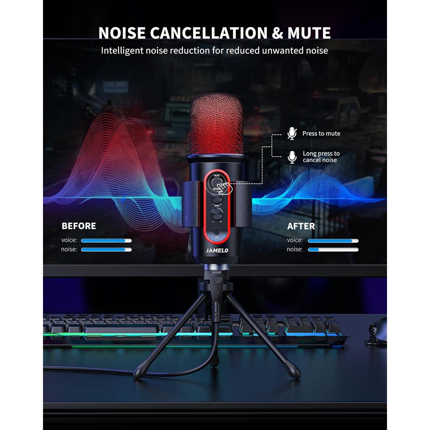 Micrófono Gaming JAMELO USB Condensador RGB para PC y PS4/5