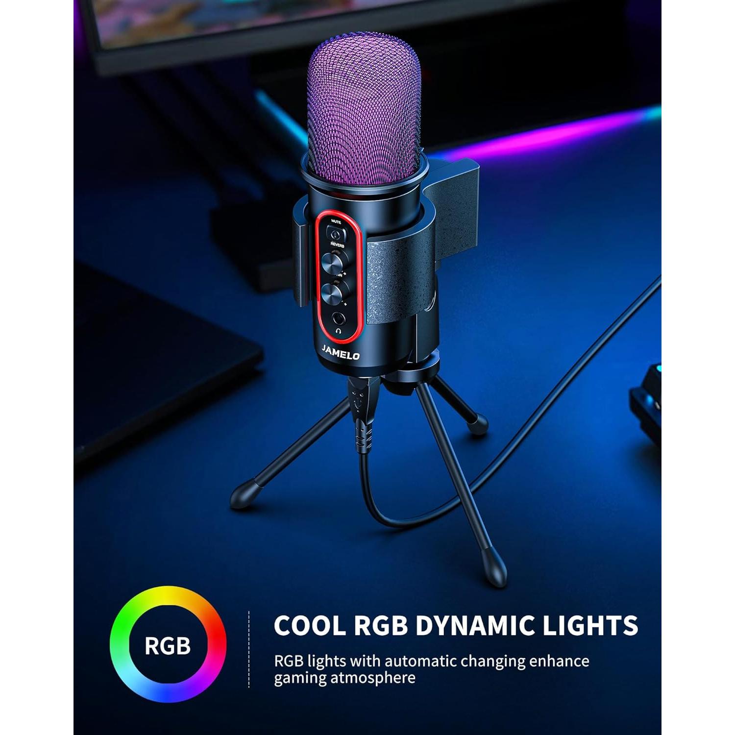 Micrófono Gaming JAMELO USB Condensador RGB para PC y PS4/5