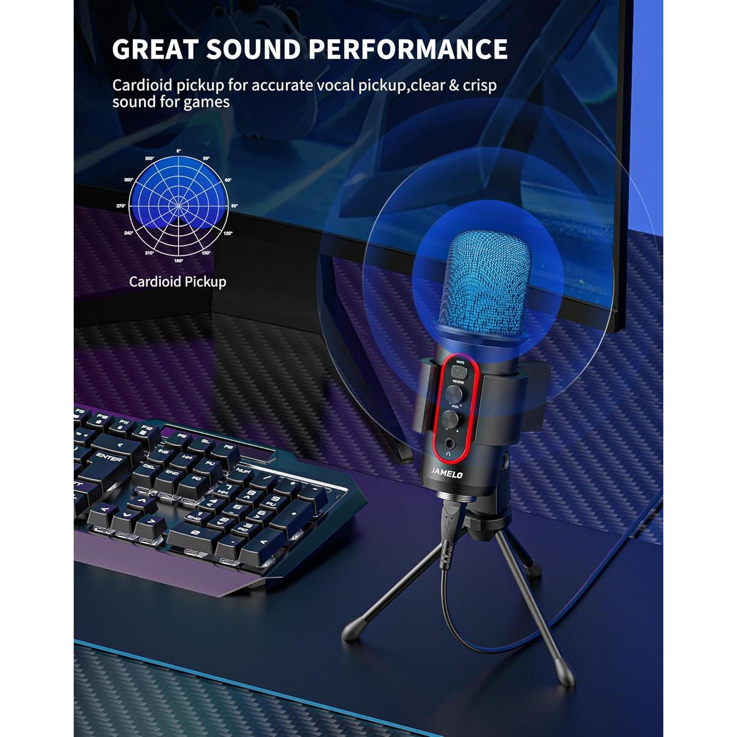 Micrófono Gaming JAMELO USB Condensador RGB para PC y PS4/5