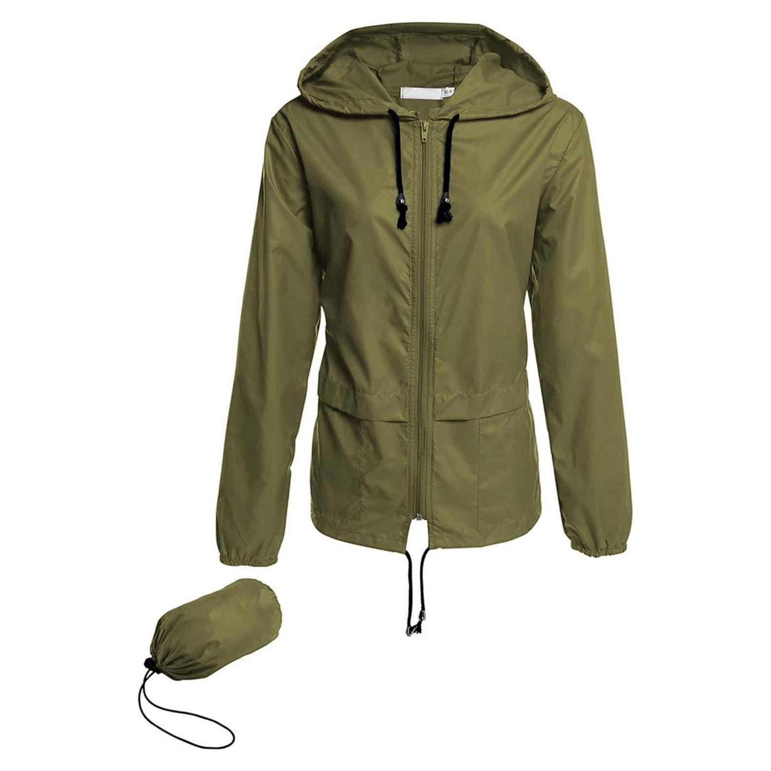 Chaqueta de Lluvia Impermeable Avoogue Mujeres Verde Militar