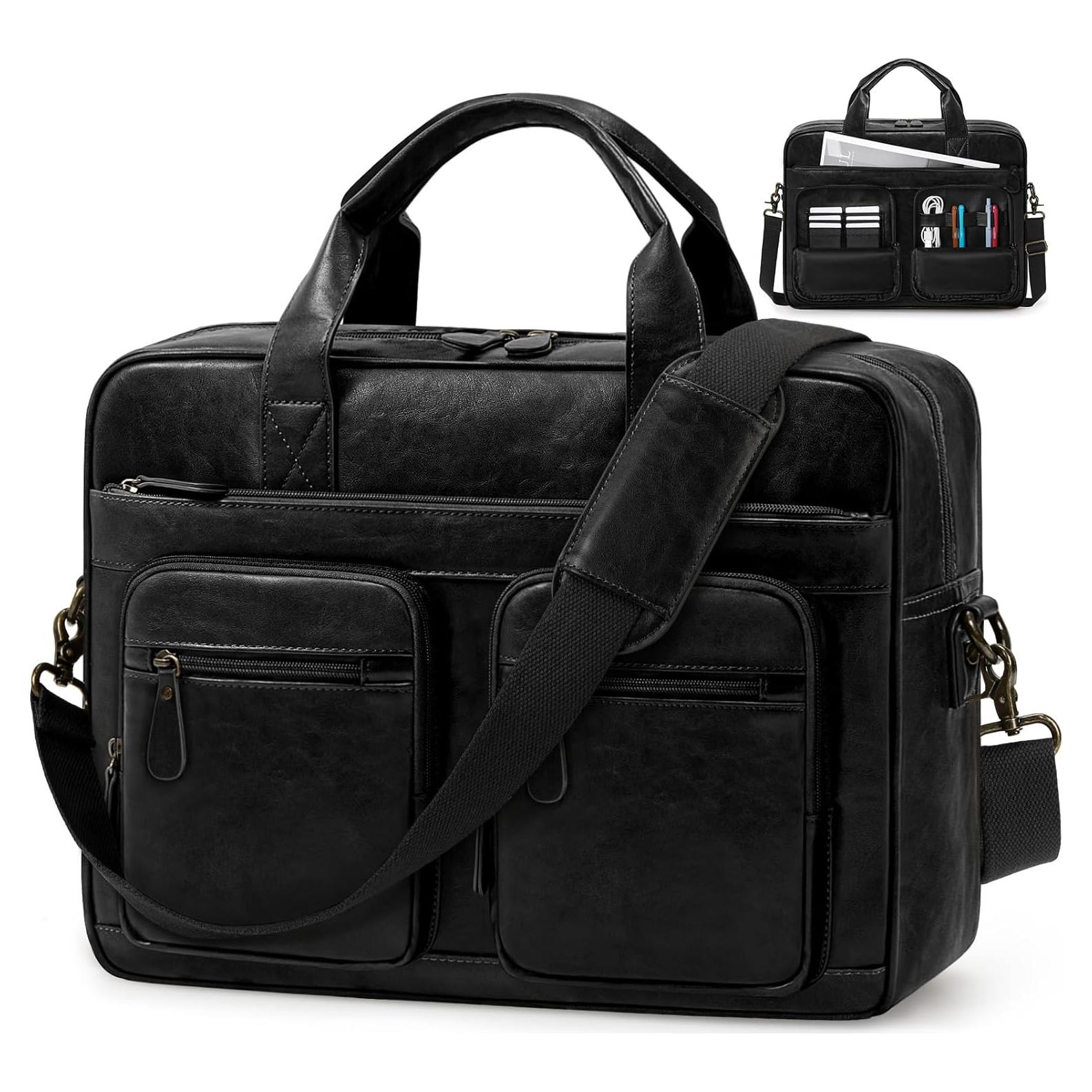 Bolsa Mensajera Vintage RAINSMORE Cuero Vegano 15.6" Negro