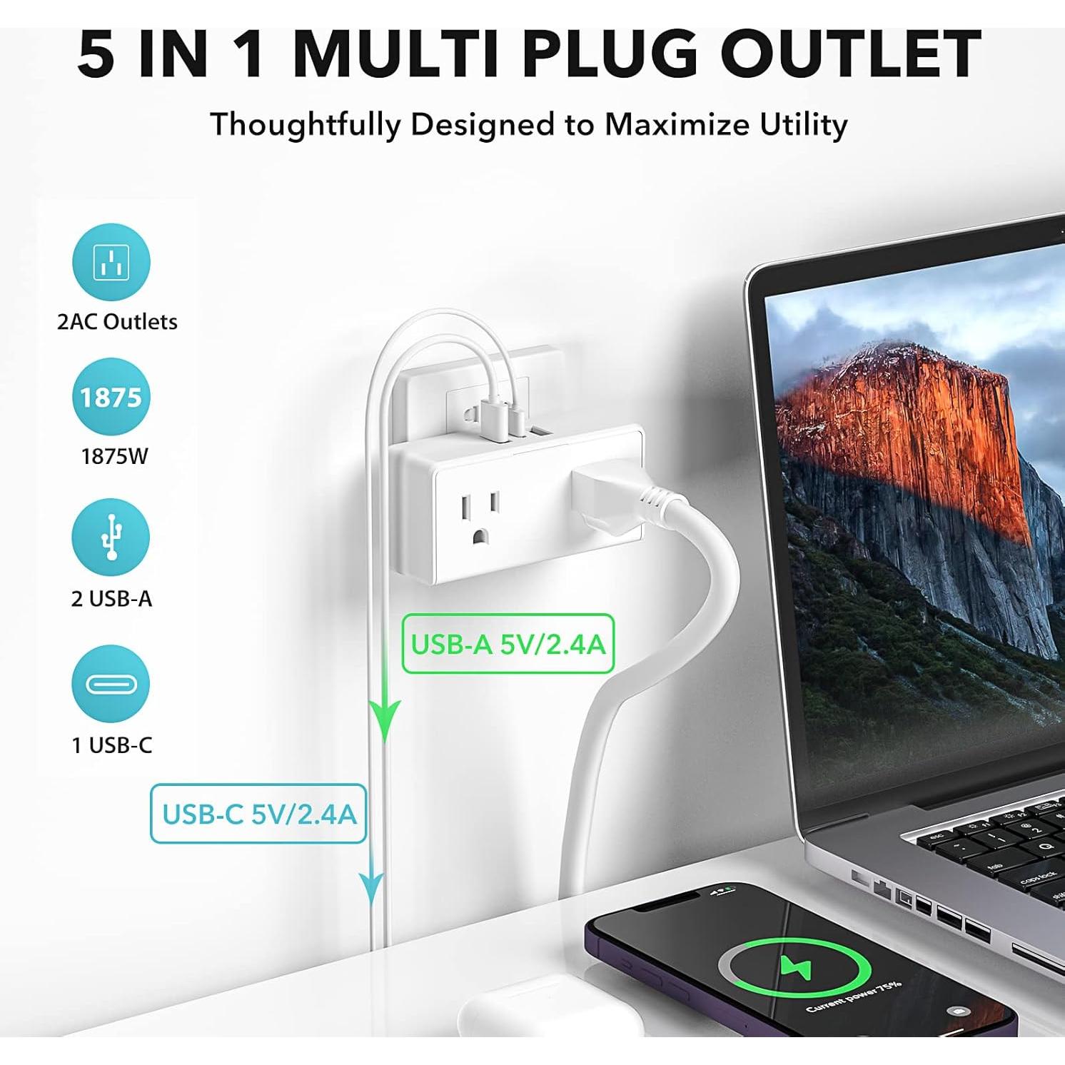 Extensor de Enchufe BN-LINK con 2 USB-A y 1 USB-C 2 Salidas