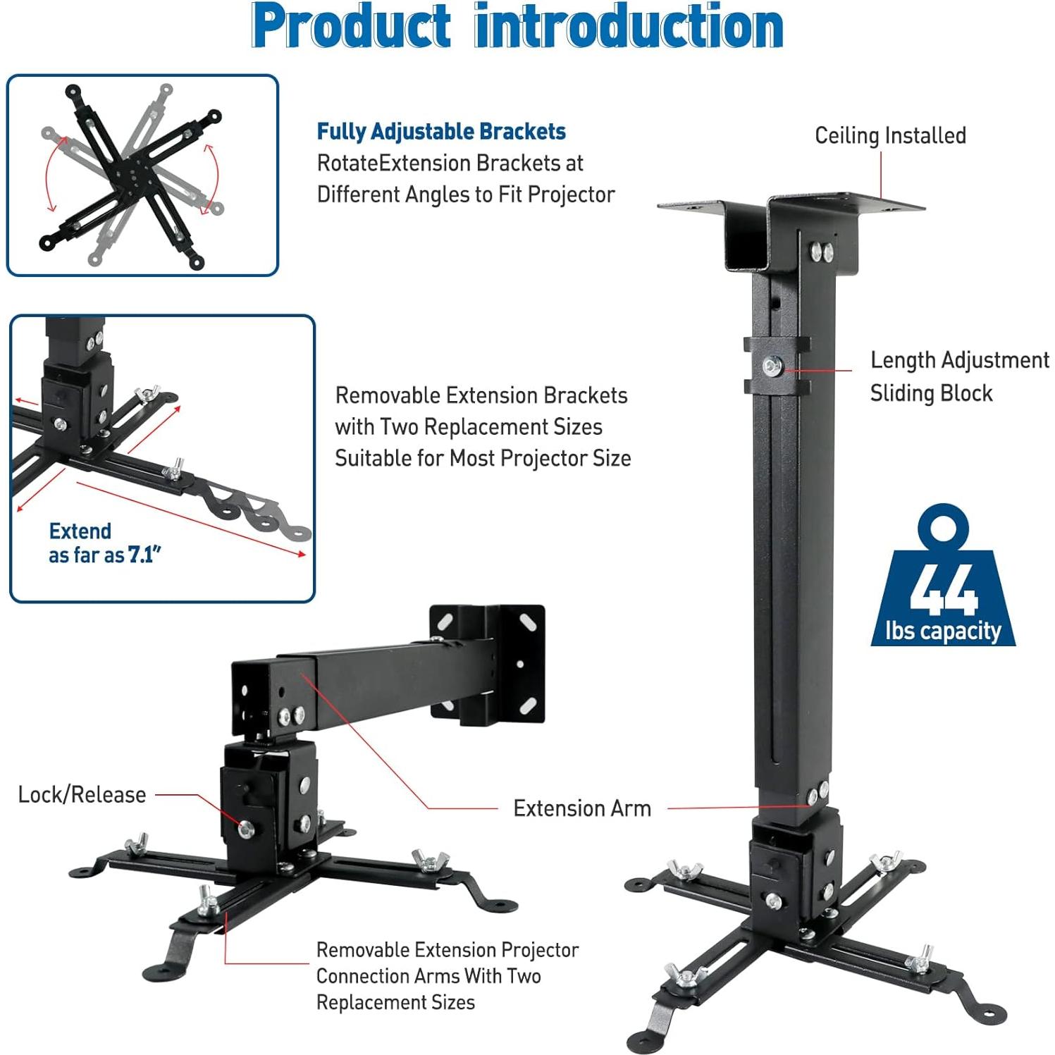 Soporte Universal para Proyector Homcine Negro Altura Ajustable 42.9-65.0 cm