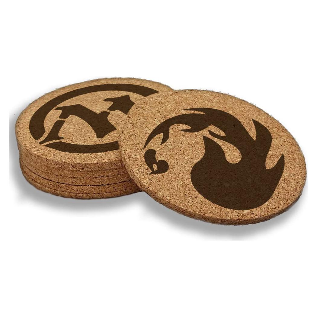 Magic the Gathering 6 Cork Coaster set Game Element Logo Symbols