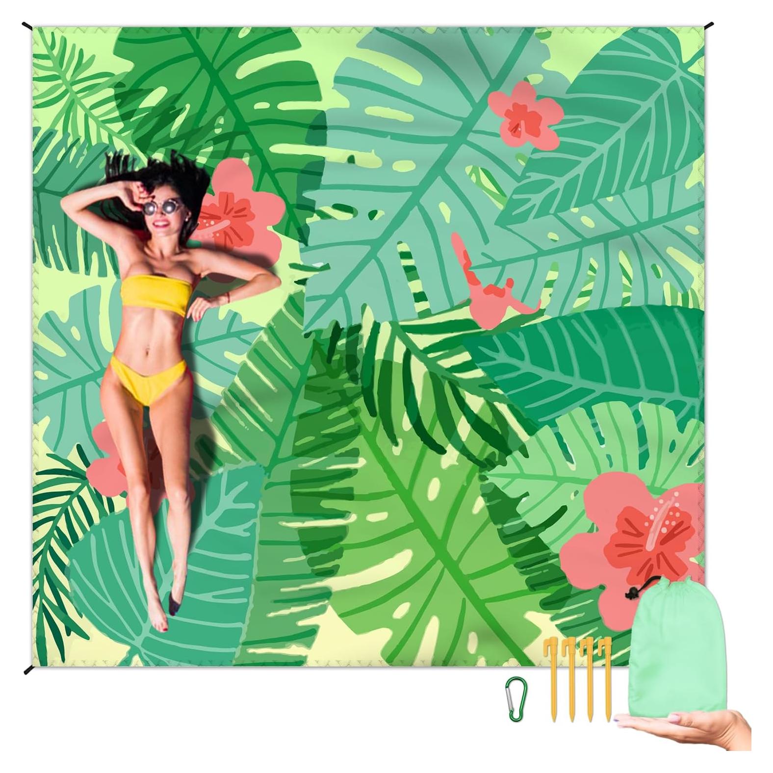 Manta de Playa Impermeable DPWCVM 200x210 cm Verde para 2-4 Adultos