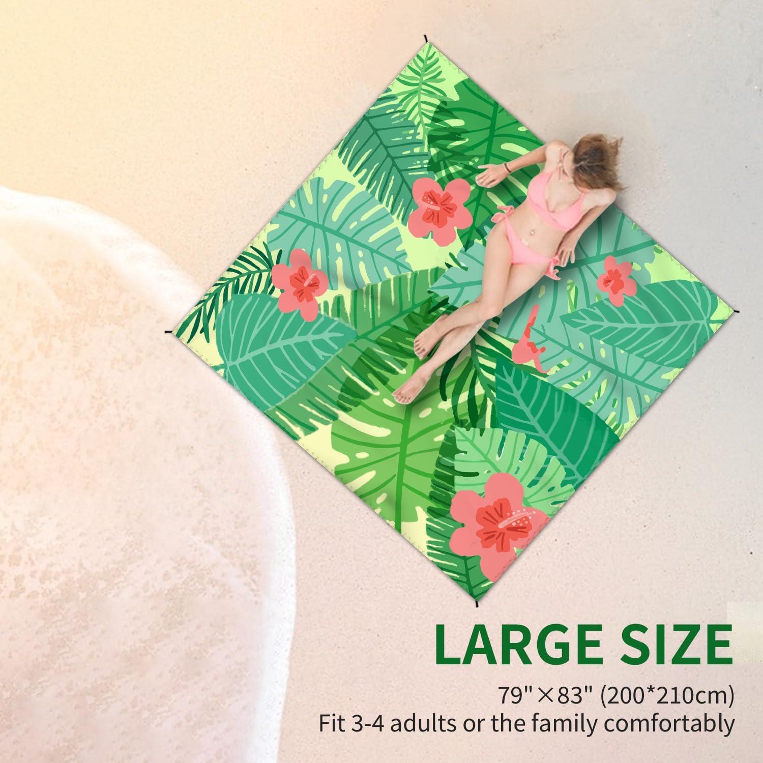 Manta de Playa Impermeable DPWCVM 200x210 cm Verde para 2-4 Adultos