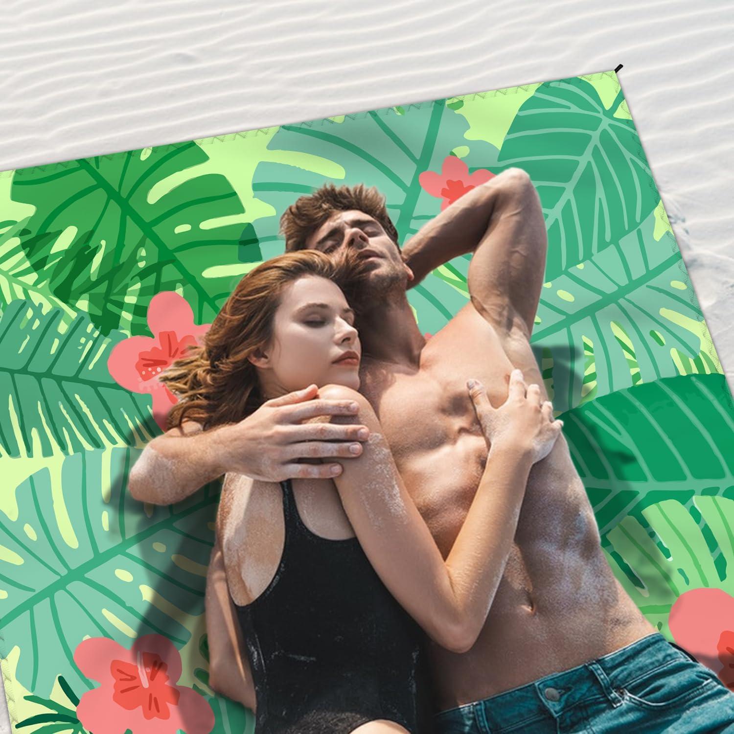 Manta de Playa Impermeable DPWCVM 200x210 cm Verde para 2-4 Adultos