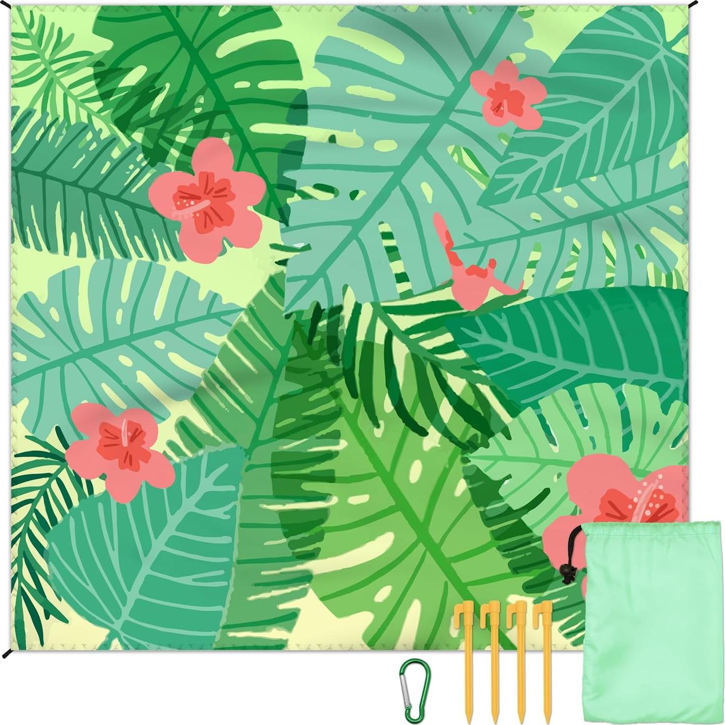 Manta de Playa Impermeable DPWCVM 200x210 cm Verde para 2-4 Adultos