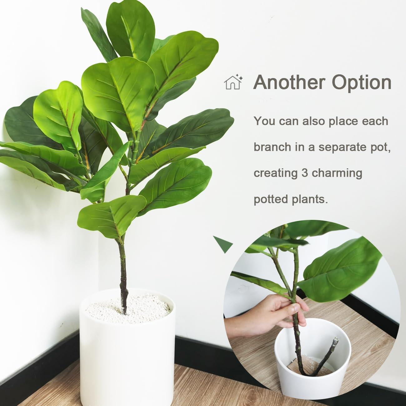 3 Ramas Artificiales Heleze Ficus Lyrata 85 cm Verde Decoración