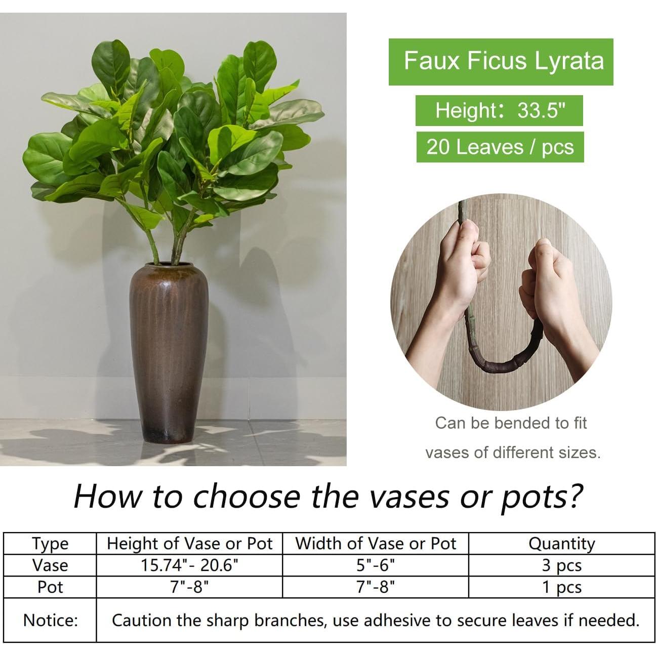 3 Ramas Artificiales Heleze Ficus Lyrata 85 cm Verde Decoración