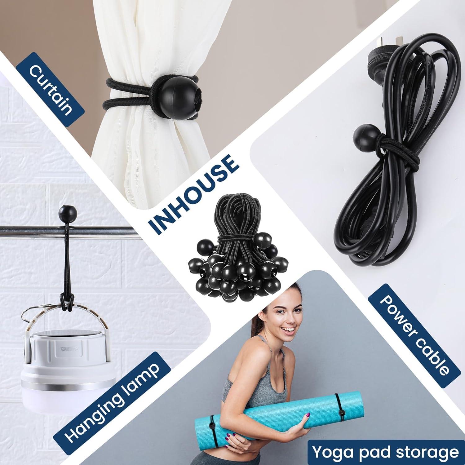 100 Cuerdas Bungee Negras 4" Wowangce Alta Resistencia