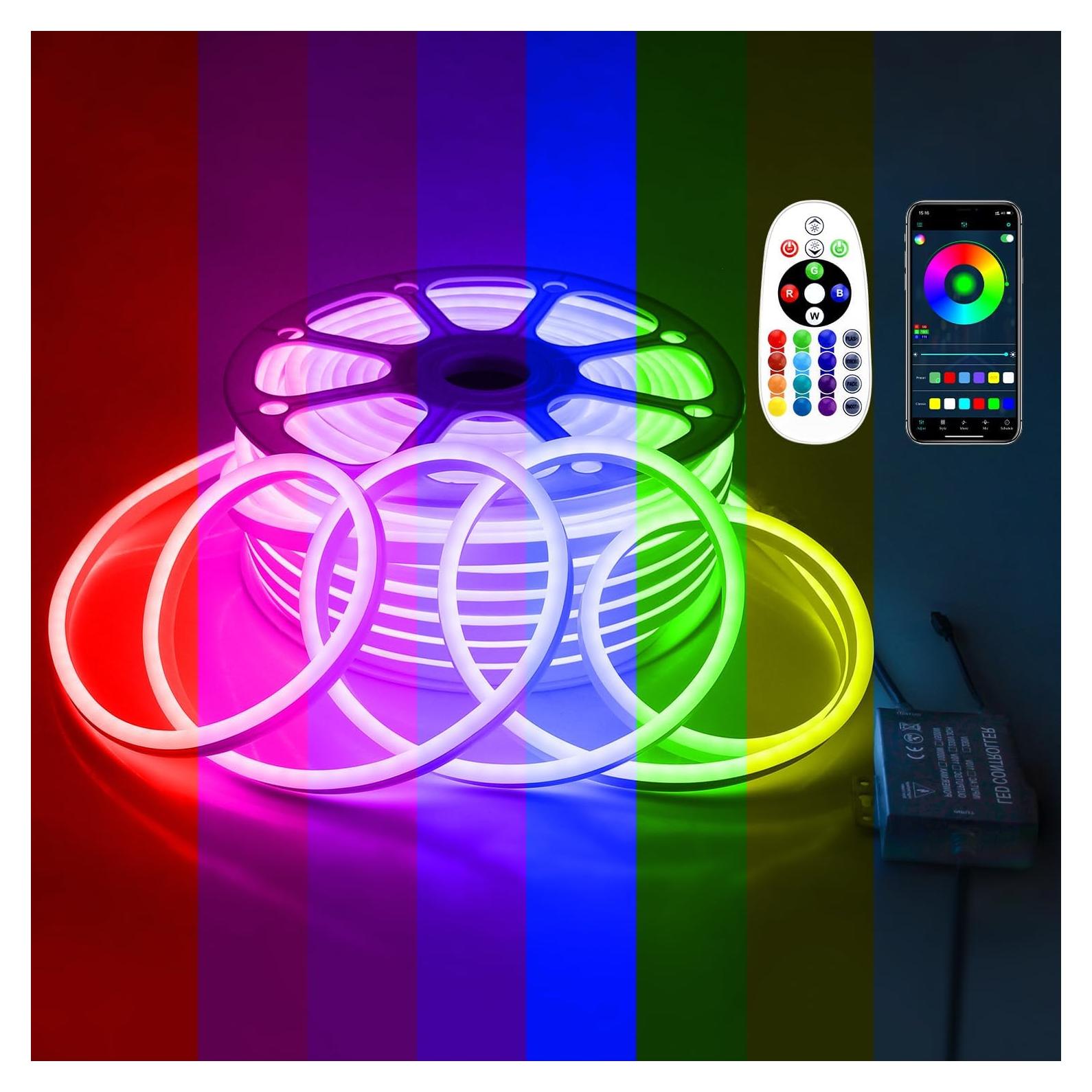 Tira de Luz Neon LED RGB 50M Aclorol Impermeable Bluetooth