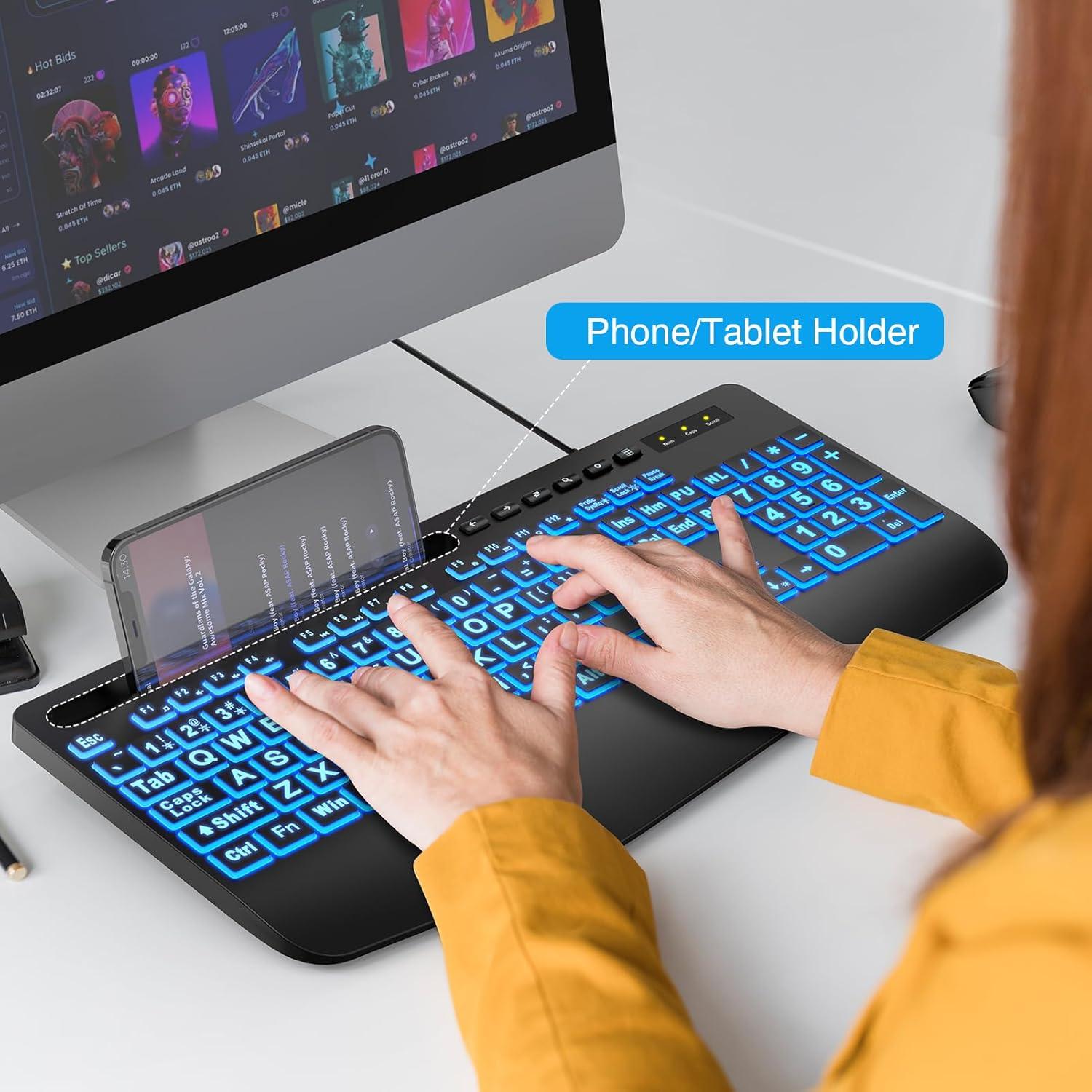 Teclado Retroiluminado SABLUTE H1 USB con Reposamuñecas Negro