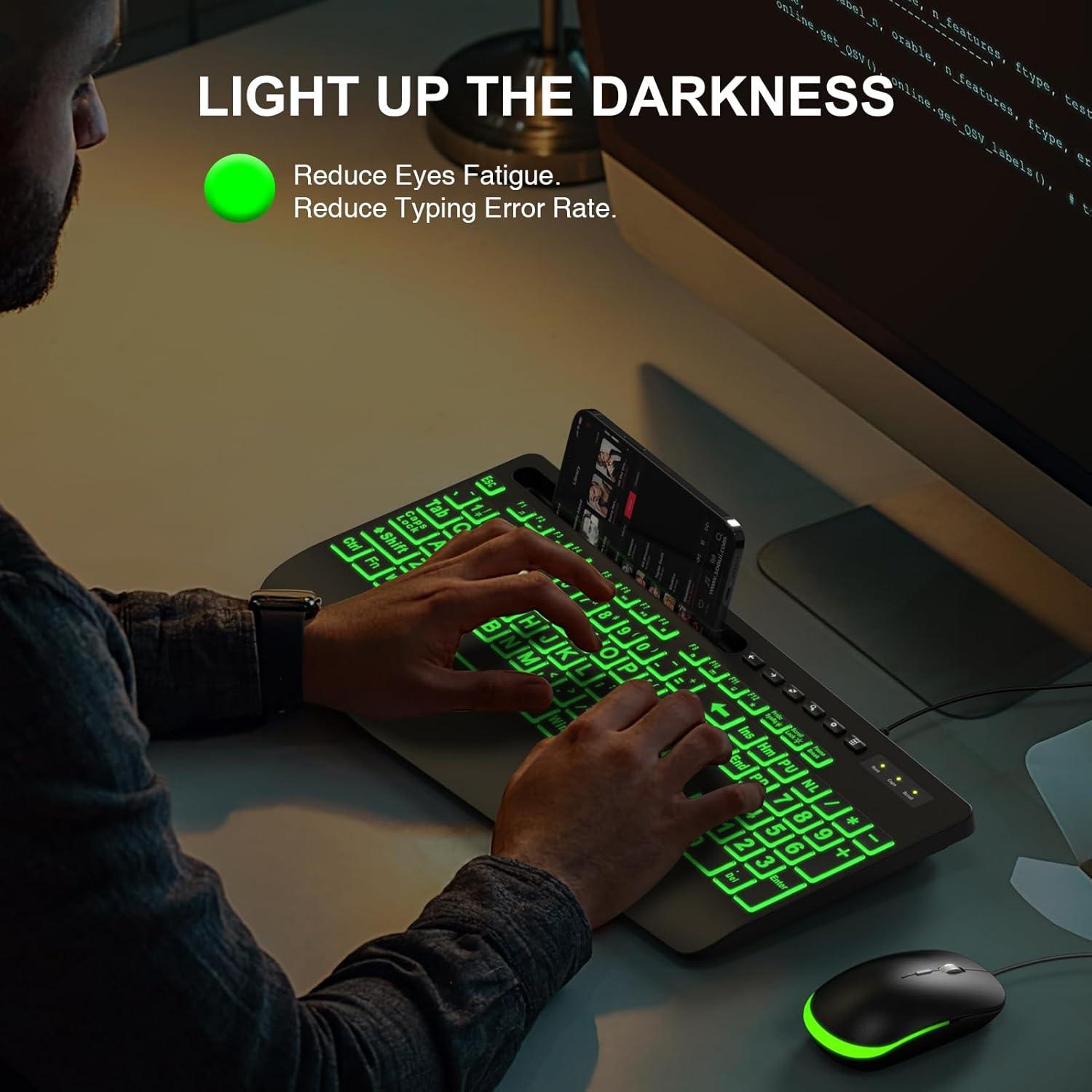 Teclado Retroiluminado SABLUTE H1 USB con Reposamuñecas Negro