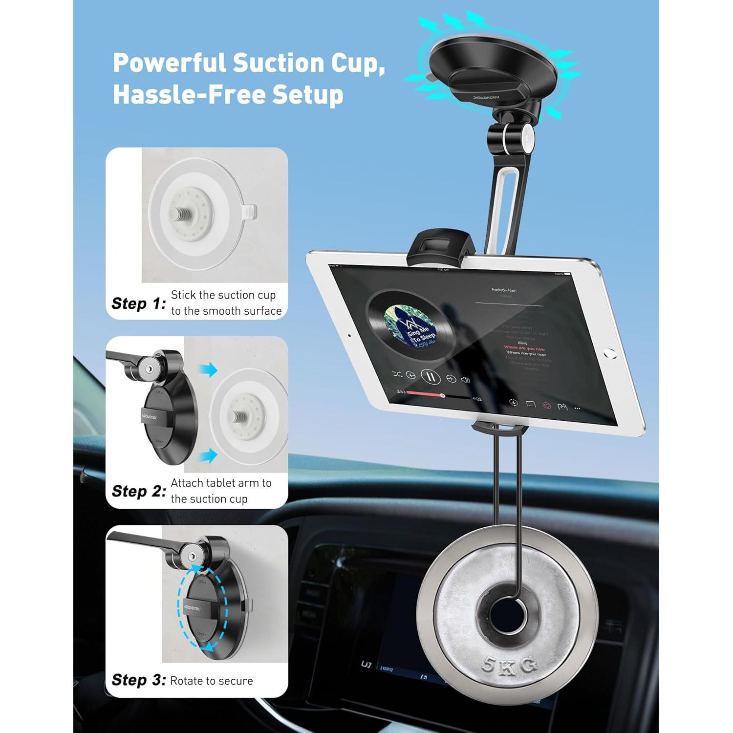 Soporte de Ventosa para iPad AboveTEK TS-136B Negro 4-11"